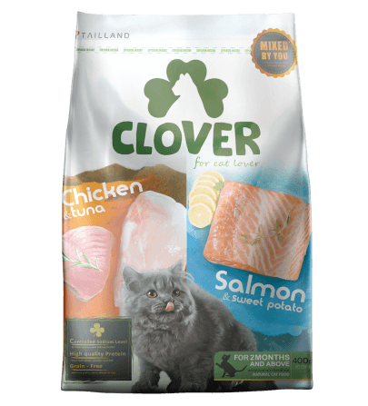 อาหารแมว CLOVER สูตร MIX BY YOU รสไก่กับทูน่า และแซลมอน เกรด HOLISTIC GRAIN-FREE โซเดียมต่ำ (400 G)_0